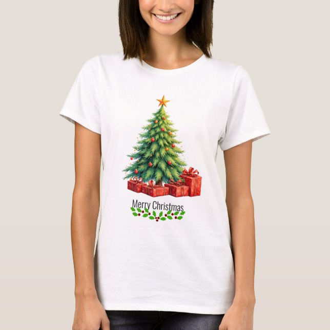 T-shirt Joyeux Noël, Arbre Décoré, (Devant)