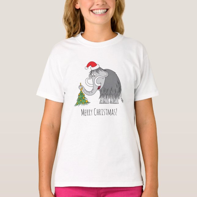 T-shirt Joyeux Noël Arbre mignon Mammoth Santa Hat (Devant)