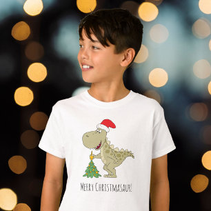 T-shirt Joyeux Noël Arbre mignonne Dinosaure Santa Hat