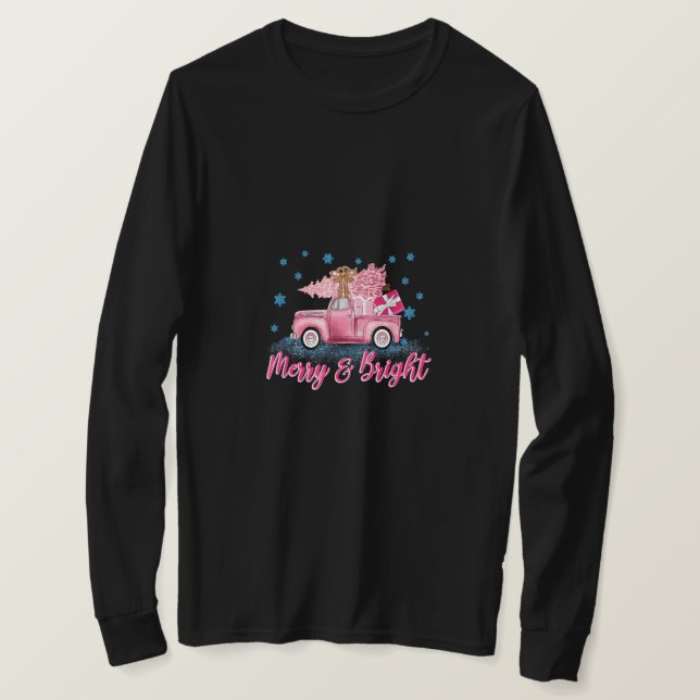 T-shirt Joyeux Noël Arbre Rose Et Camion Rose Clair Xm (Design devant)