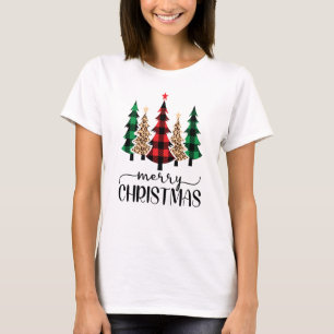 T-shirt Joyeux Noël Arbres à carreaux rouges verts et noir