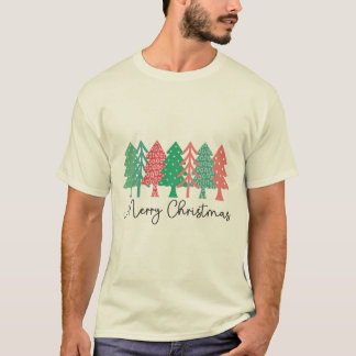 T-shirt Joyeux Noël - Arbres à motifs colorés