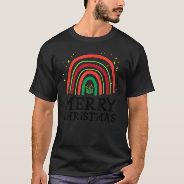 T-shirt Joyeux Noël Arc en ciel mignon Noël Femmes Enfants (Devant)