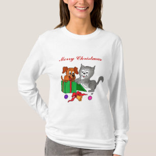 T-shirt Joyeux Noël avec chat et chiot