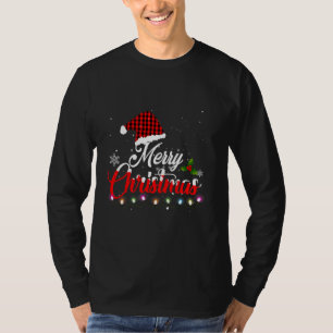 T-shirt Joyeux Noël avec Red Plaid Santa Hat Buffalo M