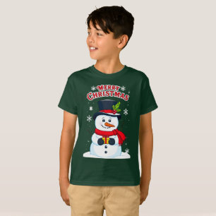 T-shirt Joyeux Noël avec un Bonhomme de Neige Magique