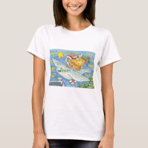 T-shirt Joyeux Noël avec un lapin en Père Noël sur un hibo