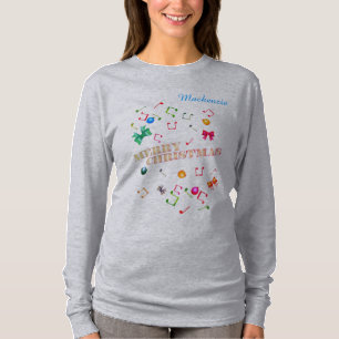T-shirt Joyeux Noël avec votre nom et vos notes musicales
