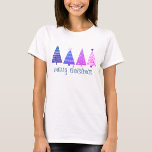 T-shirt Joyeux Noël Boho pourpre et rose Arbres blanc