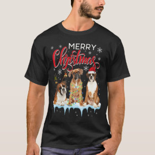 T-shirt Joyeux Noël Boxer Chien Père Noël Light Reindeer C