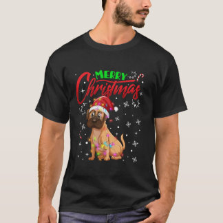 T-shirt Joyeux Noël Boxer Chien Xmas Santa Hat Lights sn