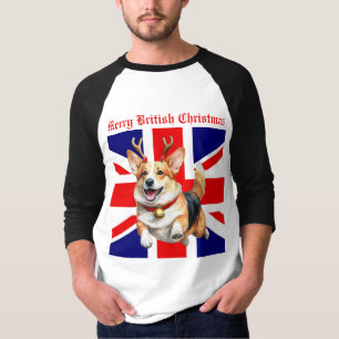 T-shirt Joyeux Noël britannique Corgi Reindeer Antlers