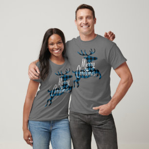 T-shirt Joyeux Noël Buck sur Bleu Black Buffalo Check