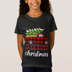 T-Shirt Joyeux Noël Buffalo Camion Arbre Rouge Plaid