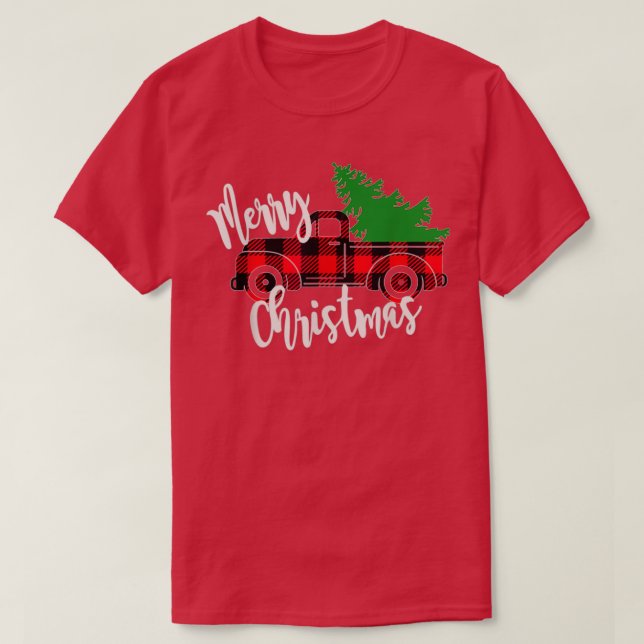 T-shirt Joyeux Noël Buffalo Camion Arbre Rouge Plaid 3 (Design devant)