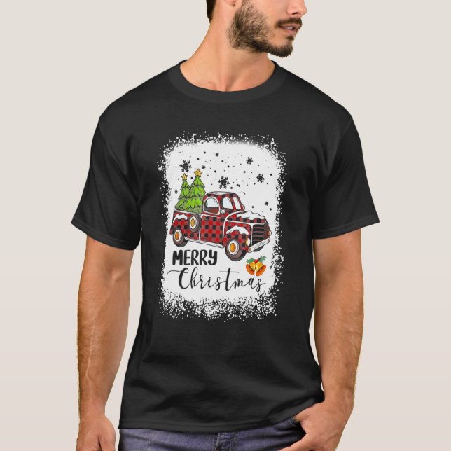 T-shirt Joyeux Noël Buffalo Camion Arbre Rouge Plaid Chri (Devant)