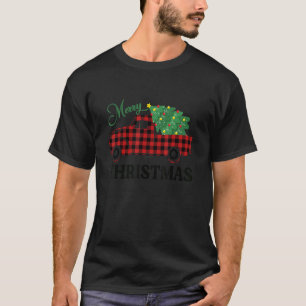 T-shirt Joyeux Noël Buffalo Camion Arbre Rouge Plaid Famil