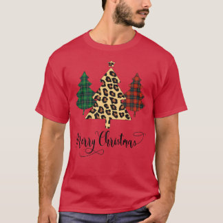 T-shirt Joyeux Noël Buffalo Plaid Leopard Xmas T
