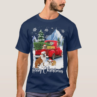 T-shirt Joyeux Noël Bulldog Casquette Père Noël Red Truck