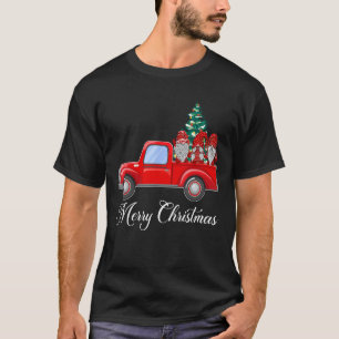 T-shirt Joyeux Noël Camion Rouge Gnomes Arbre de Noël