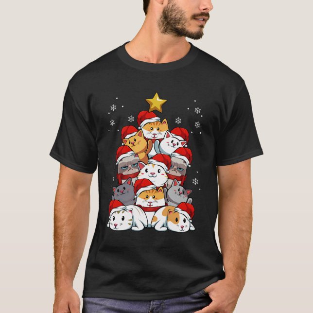 T-shirt Joyeux Noël Chat Kitten Arbre Animaux de compagnie (Devant)