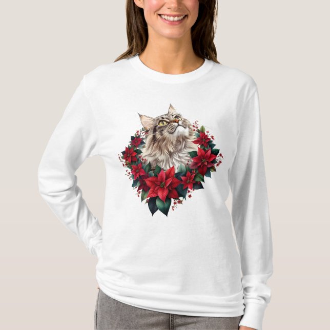 T-shirt Joyeux Noël chat Maine Coon  (Devant)