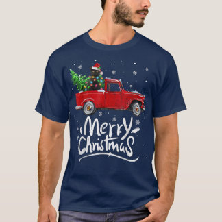 T-shirt Joyeux Noël Chat Noir équitation Camion Rouge Noël