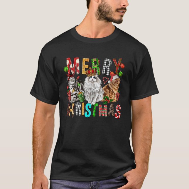 T-shirt Joyeux Noël Chat Santa Hat Pajamas Noël Ca (Devant)