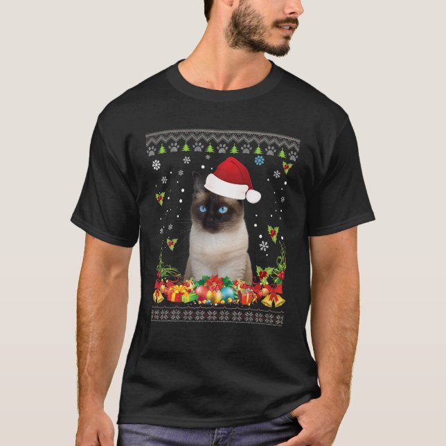 T-shirt Joyeux Noël Chat Siamese Chat Ugly Sweater Père No (Devant)