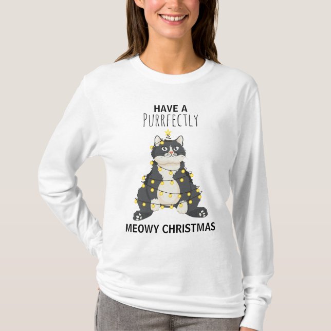 T-shirt Joyeux Noël Chat Smoking - Punition de chat de Noë (Devant)