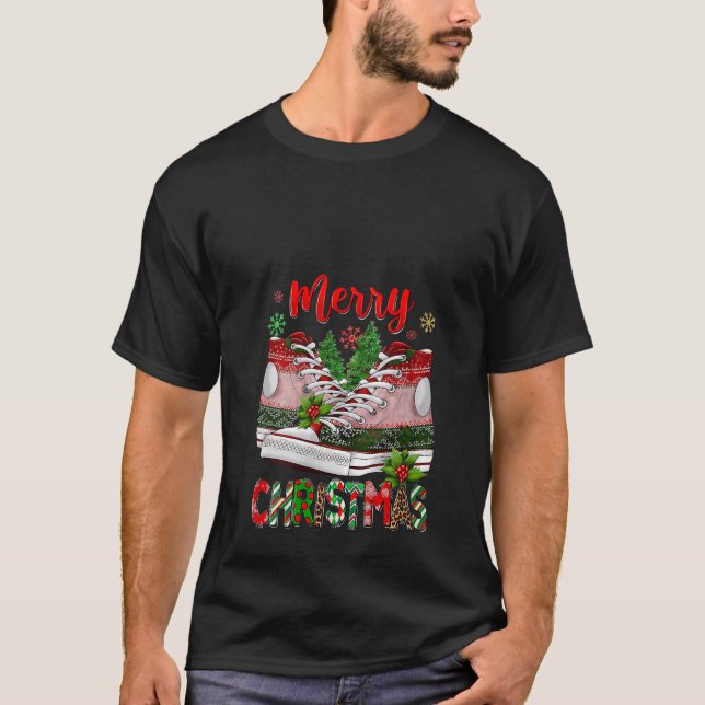 T-shirt Joyeux Noël Chaussure Et Joyeux Joyeux Arbre Lumiè (Devant)