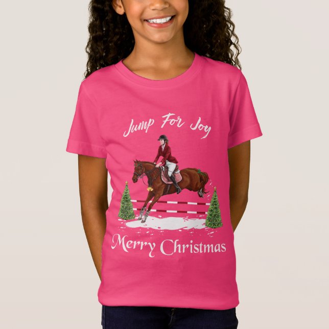 T-Shirt Joyeux Noël, cheval sautant anglais équestre (Devant)