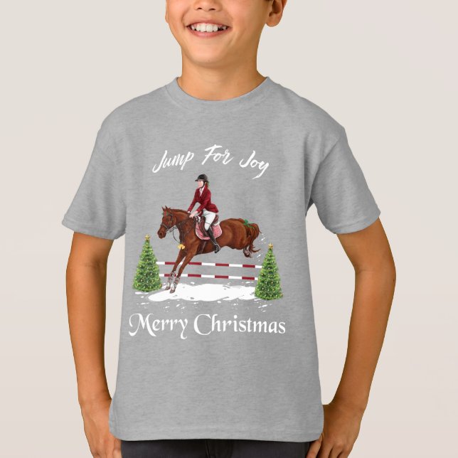 T-shirt Joyeux Noël, cheval sautant anglais équestre (Devant)