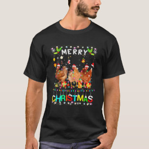 T-shirt Joyeux Noël Chicken Chemise Santa Hat Lumières Xma