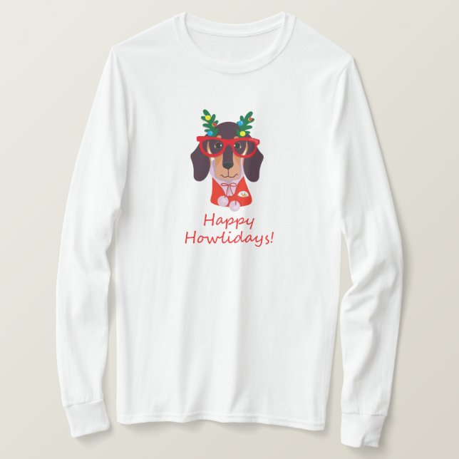 T-shirt Joyeux Noël Chien Drôle Howlidays Doxie Teckels (Design devant)