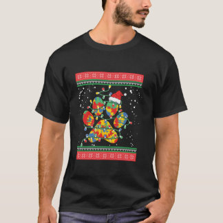 T-shirt Joyeux Noël Chien Paws Lumières Mignonnes Noël Cad