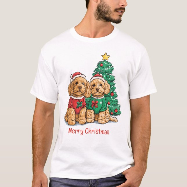 T-shirt Joyeux Noël Chiens Goldendoodle (Devant)