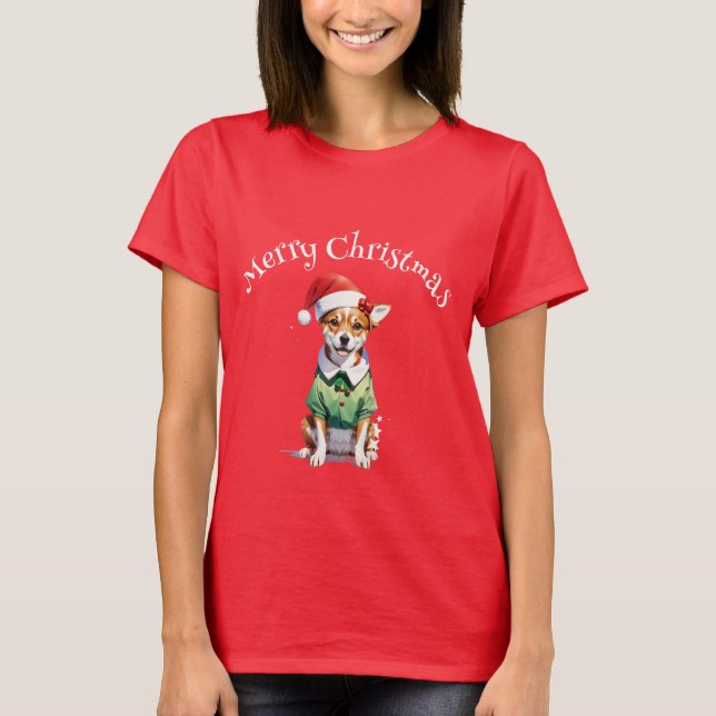 T-shirt Joyeux Noël Chihuahua Elf (Devant)