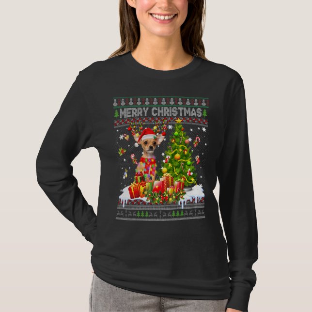 T-shirt Joyeux Noël Chihuahua Père Noël Xmas Tree Lights U (Devant)