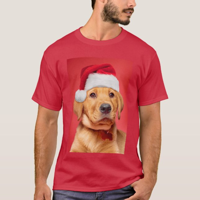 T-shirt Joyeux Noël Chiot Labrador Mignon avec Chapeau de  (Devant)
