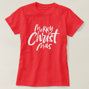 T-shirt Joyeux Noël chrétien Lettres Religieux Rouge