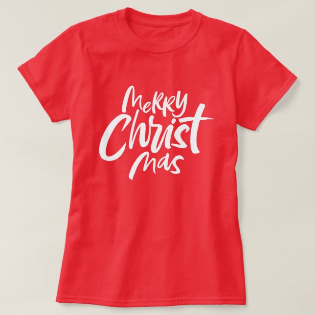 T-shirt Joyeux Noël chrétien Lettres Religieux Rouge (Design devant)