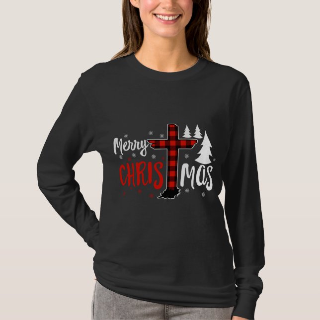 T-shirt Joyeux Noël Chrétiens Buffalo Plaid (Devant)