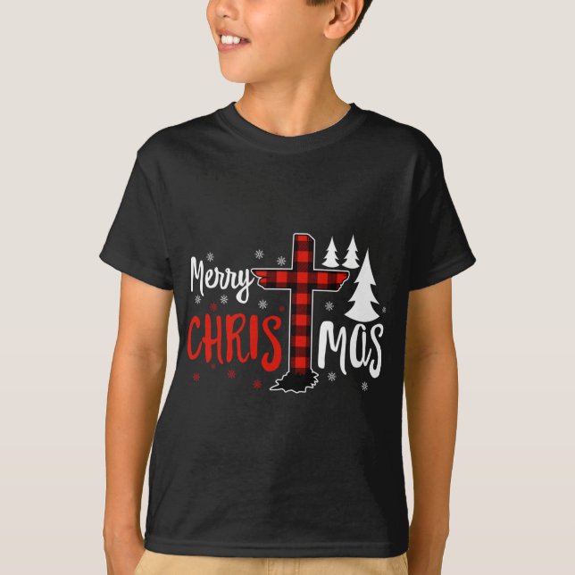 T-shirt Joyeux Noël Chrétiens Buffalo Plaid (Devant)