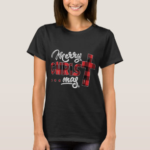 T-shirt Joyeux Noël Christ Buffalo Plaid Cross Xmas Gi