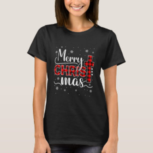 T-shirt Joyeux Noël Christian Cross Buffalo Plaid Fami