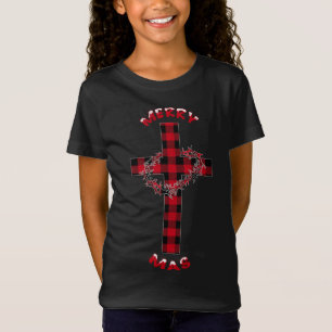T-Shirt Joyeux Noël Christian Cross Buffalo Plaid Paja