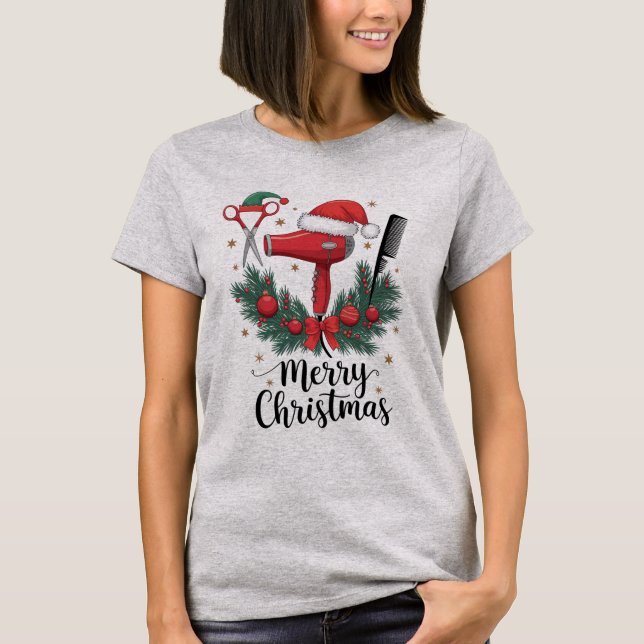 T-shirt Joyeux Noël Coiffeur Coiffeuse Noël Cheveux  (Devant)