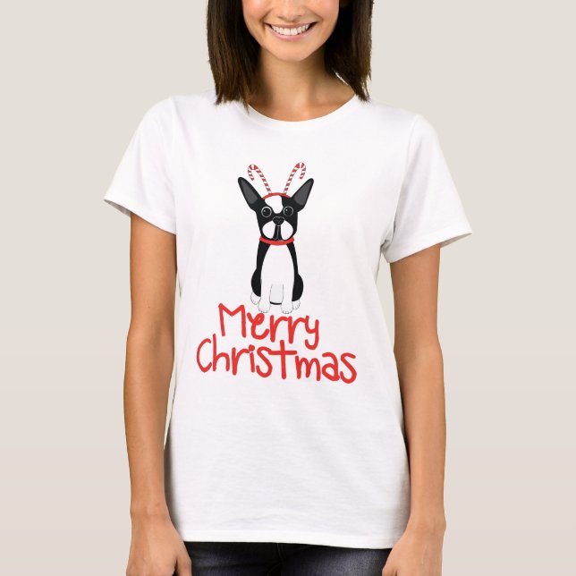 T-shirt Joyeux Noël de Boston Terrier (Devant)
