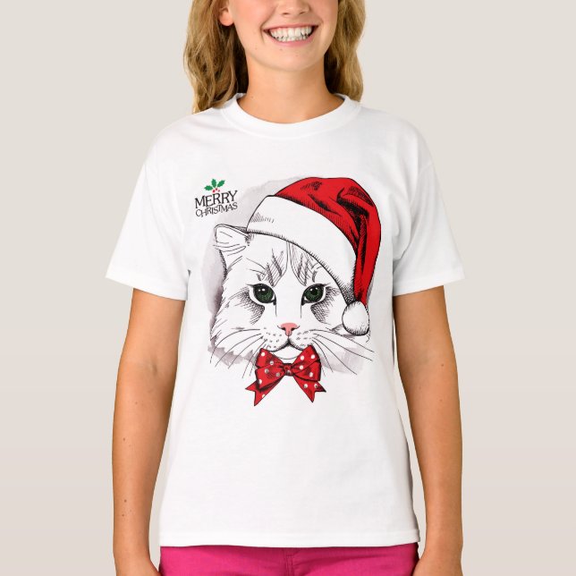 T-shirt Joyeux Noël de chat blanc mignon (Devant)